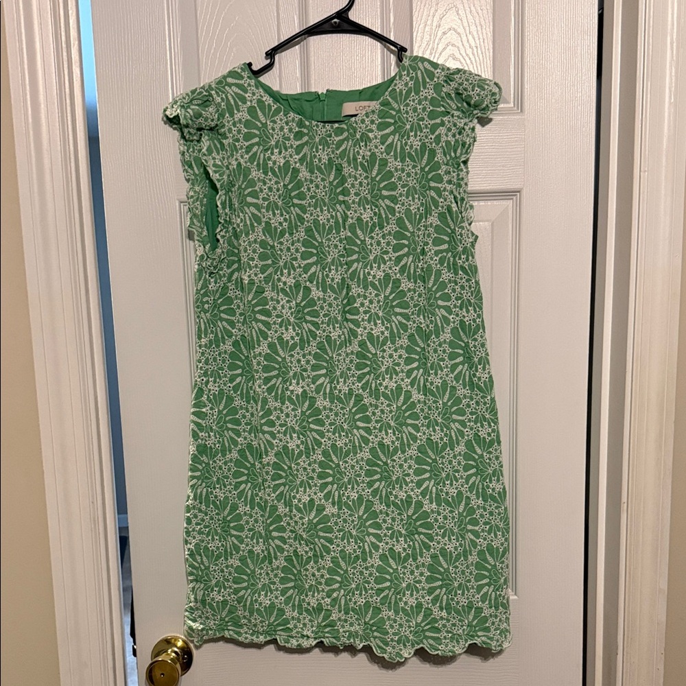 LOFT Green Dress with White Embroidery - 12 Petite
